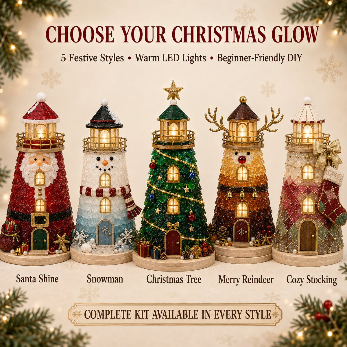 🎄 DIY Lighted Christmas Sea Glass-Style Lighthouse Kit — Create your own glowing holiday magic! ✨🕯️