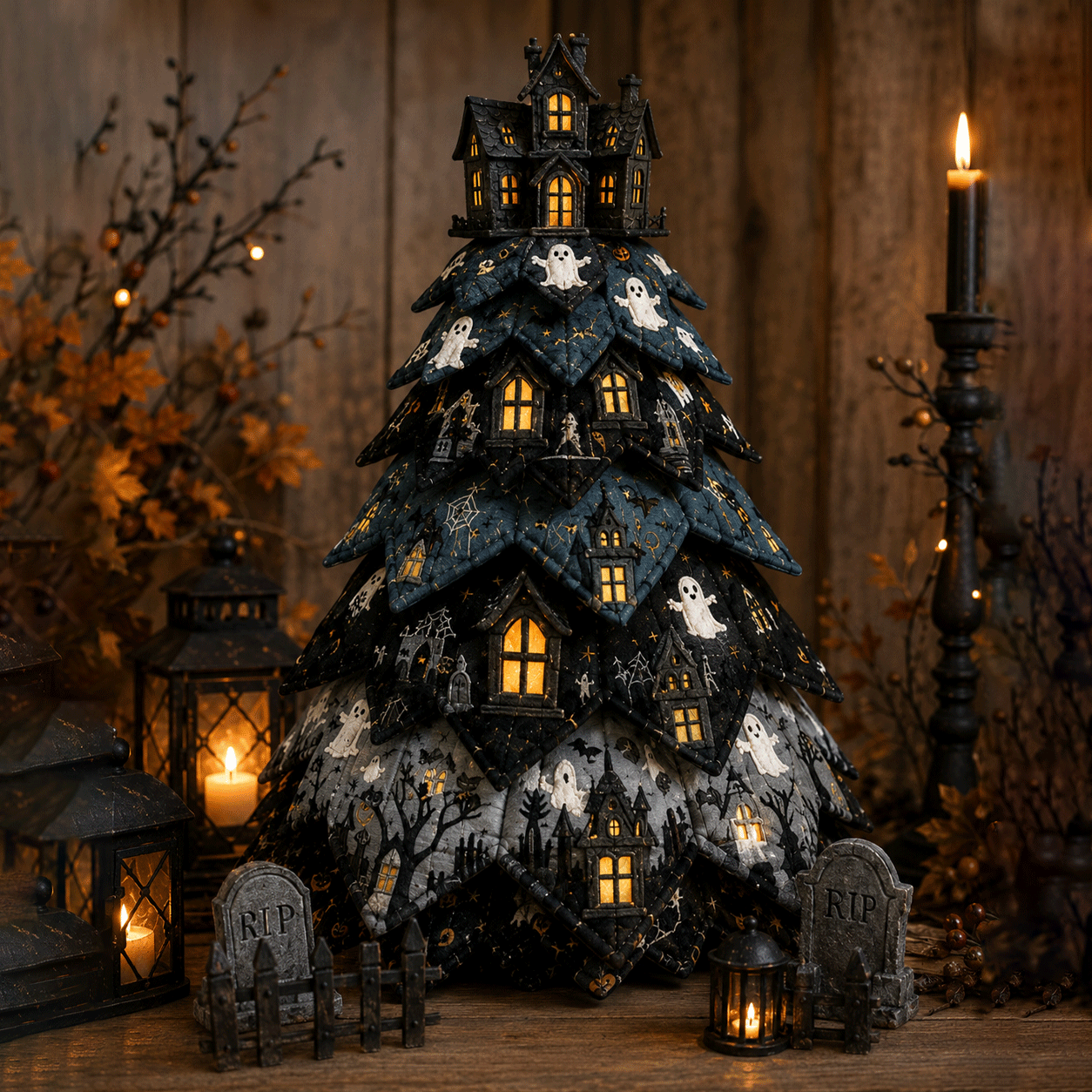 🎃🧵 DIY Halloween Quilted Fabric Tree Kit – Festive Halloween Countdown! 🎃✨