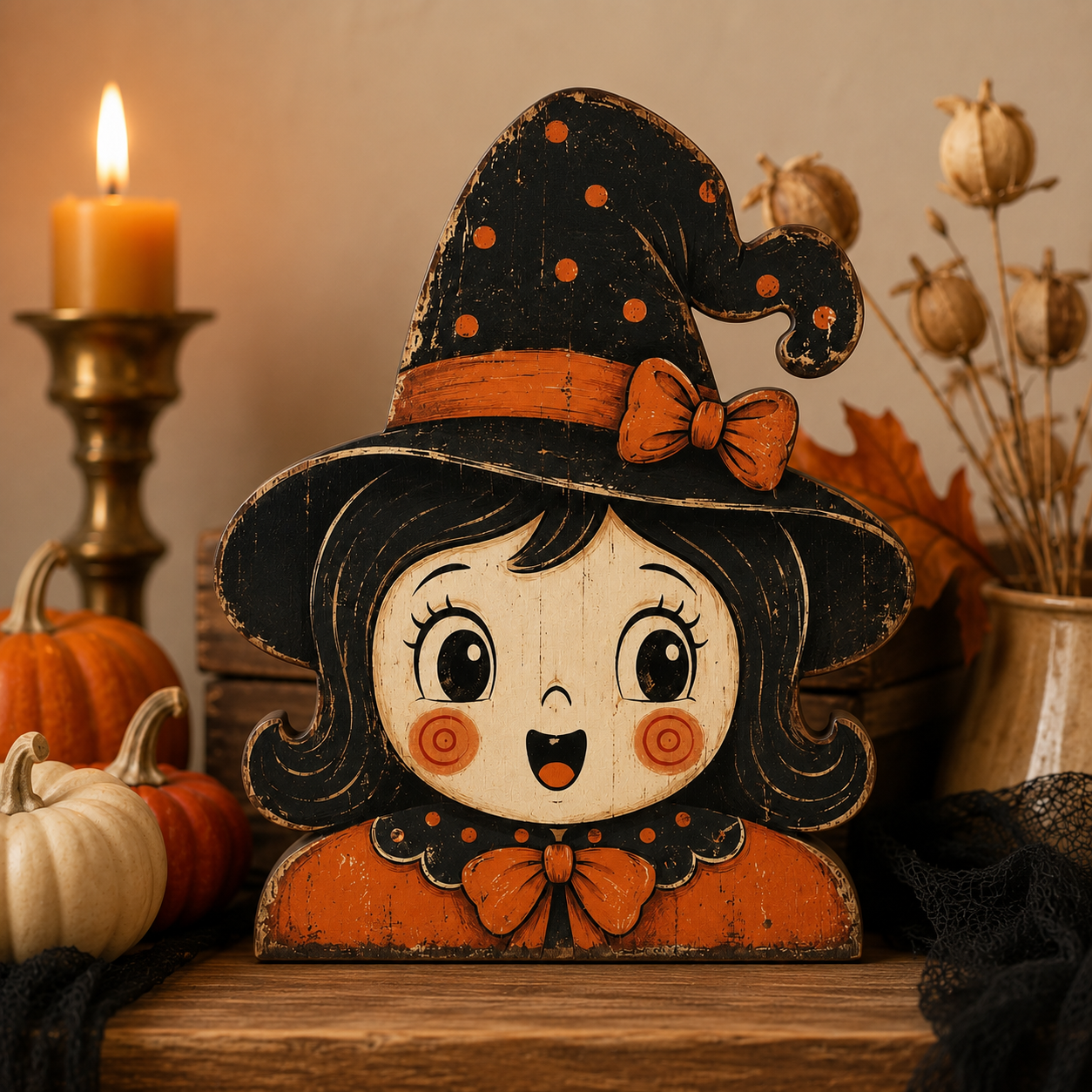 🎃 Vintage Wooden Halloween Figurines — Add Retro Nostalgic Charm to Your Tabletop! 🍂