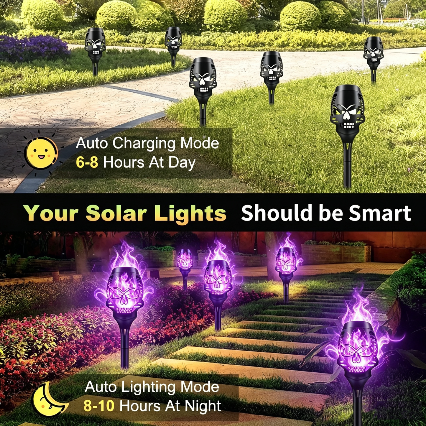 💀 Solar Skull Flame Torch Lights — Flickering Purple Flames for a Spooky Halloween Garden! ✨