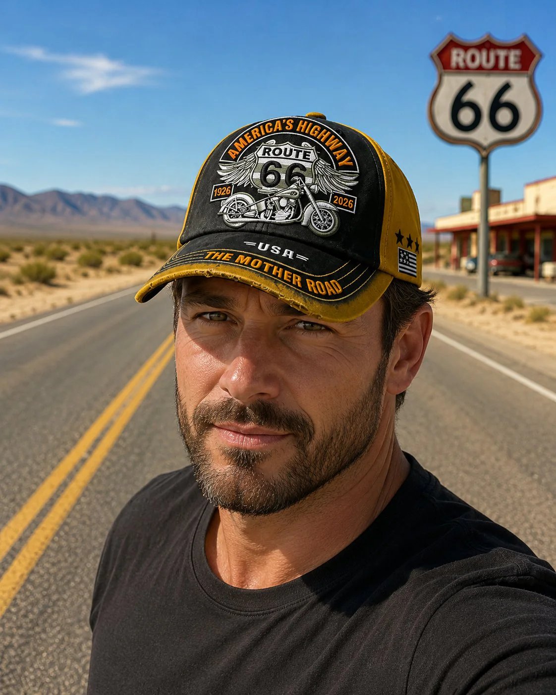 🏍️Casual baseball cap with retro motif from US Route 66 on the occasion of the 100th anniversary