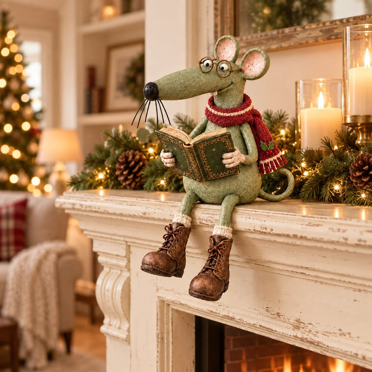 🐭📚 Whimsical Reading Mouse Shelf Sitter – a little reader for your bookshelf