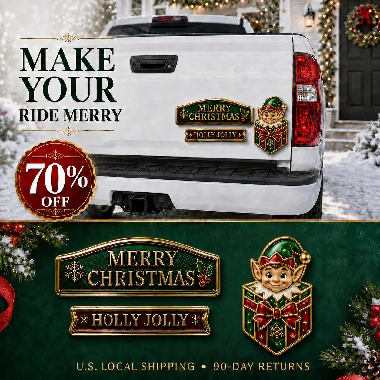 🔥 50K+ SOLD – 🎄Christmas Metal Car Emblem Set – Waterproof, 3D Alloy & Easy Stick! 🎅🚗✨