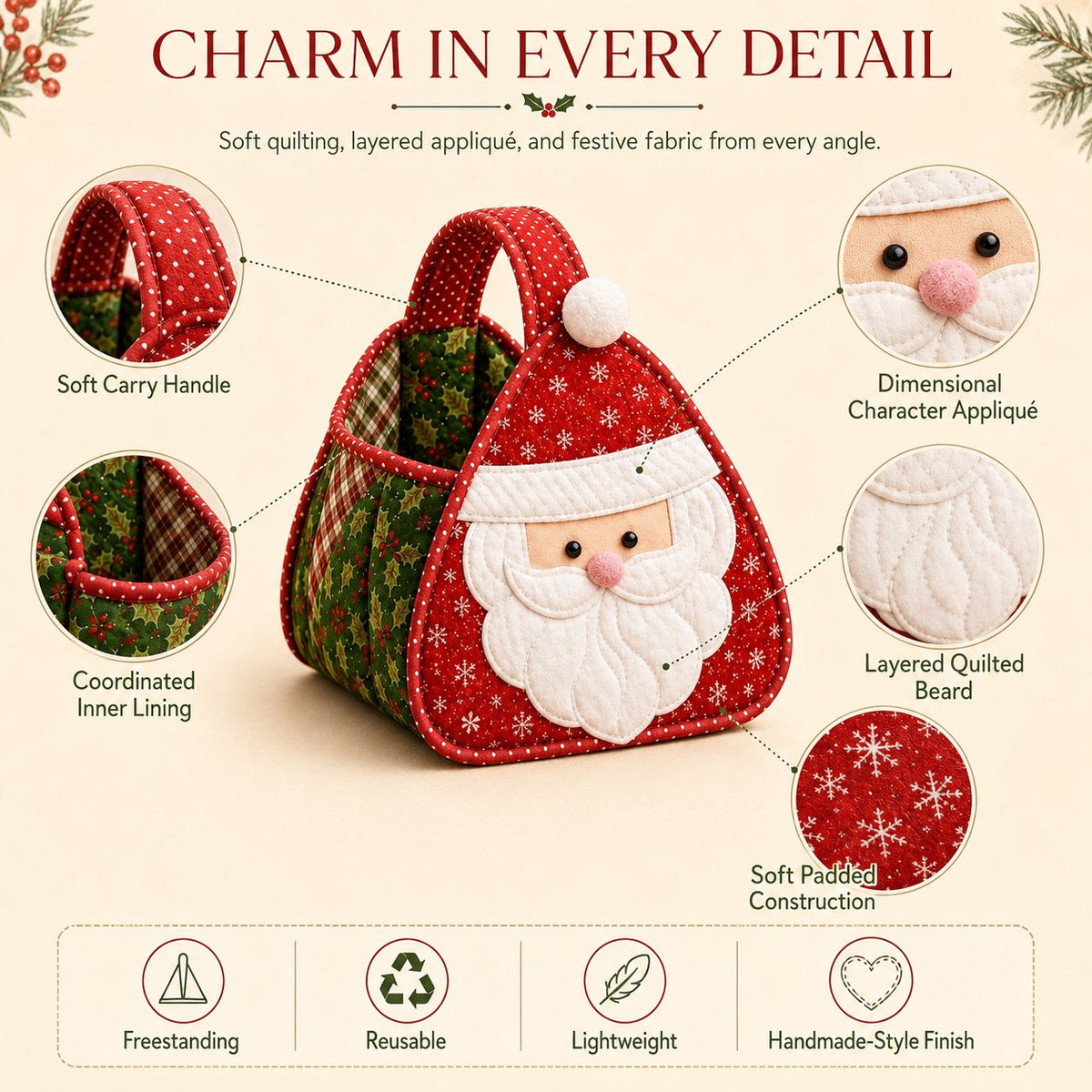 🎄 Christmas Quilted Carry Basket-Choose DIY Kit or Finished Basket for ultimate holiday cheer! ✨🧵