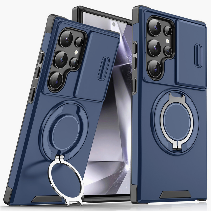 Galaxy S Series Shock-Resistant Case 🛡️ Sliding Camera Cover & 360° Ring Stand 🧲 Magnetic Moun