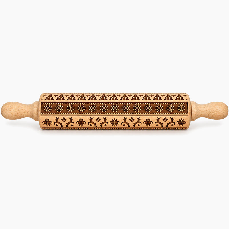 🎄🎨 Christmas Reindeer & Gingerbread Embossed Rolling Pin — roll once, and your biscuits come out patterned and festive