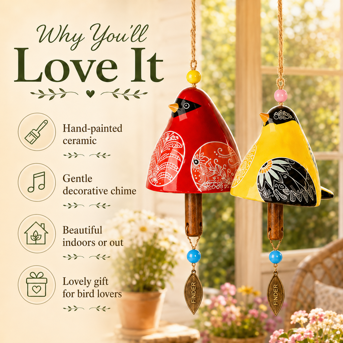 🐦🎨 Garden Songbird Wind Chime--a touch of colour and song for porch and garden