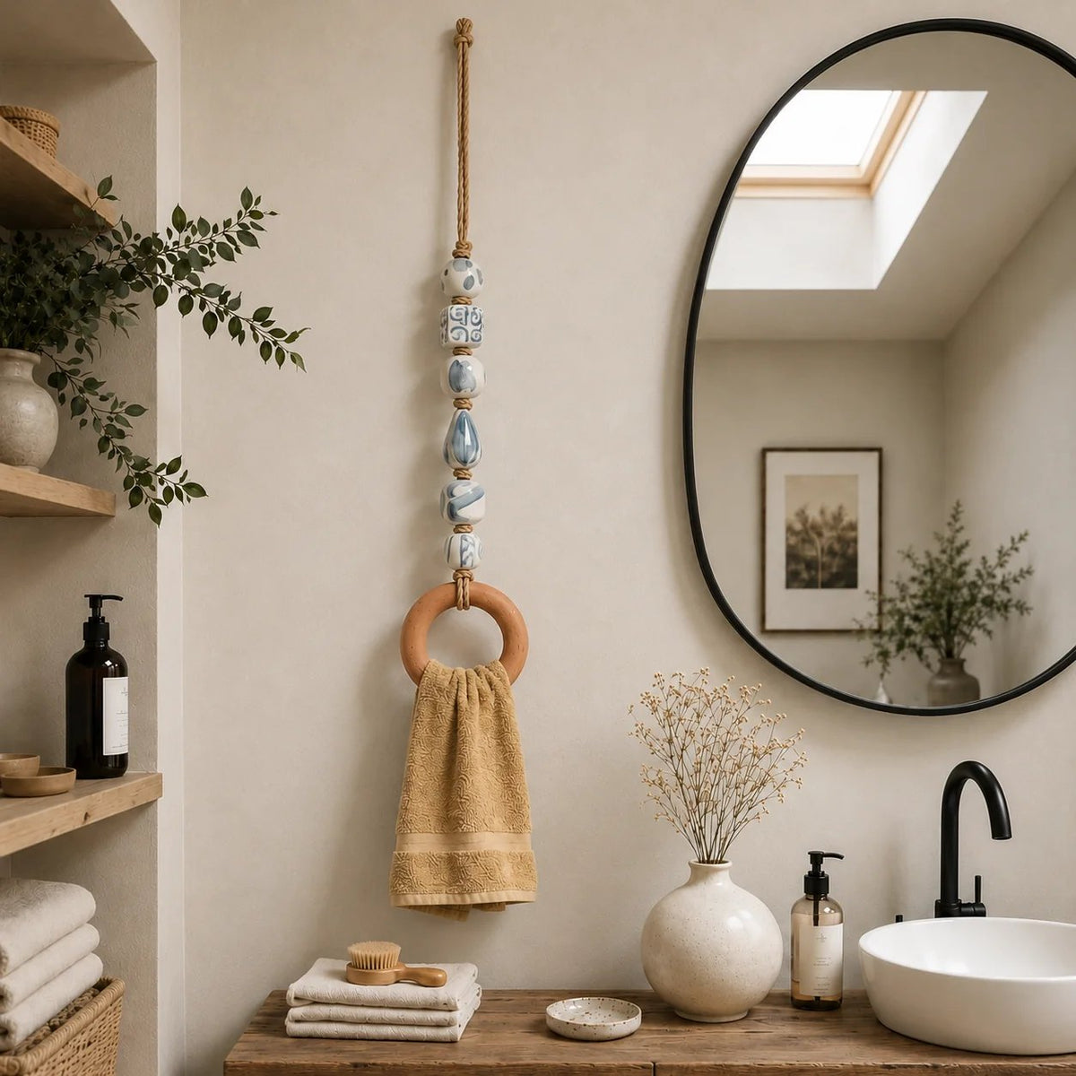🧺🌿Decorative Beaded Towel Hanger with Wooden Ring