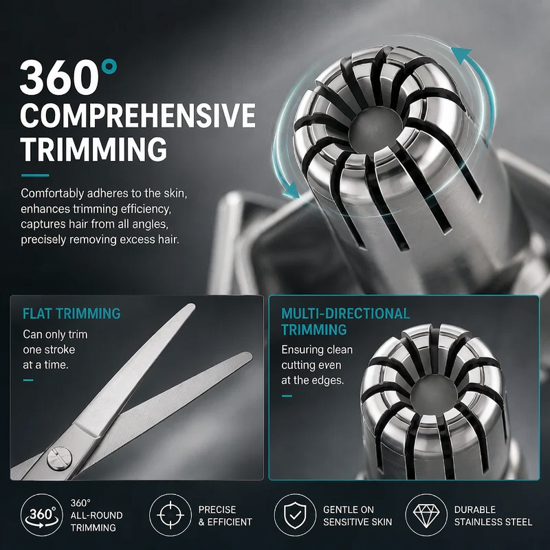 ✂️ PKAIRO™ Manual Stainless Steel Nose & Ear Hair Trimmer — Battery-Free Precision Grooming Tool