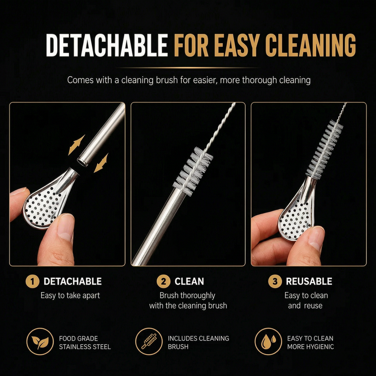 🥤2-in-1 Stainless Steel Straw & Spoon- Built-in Filter, Stirrer & Cleaning Brush
