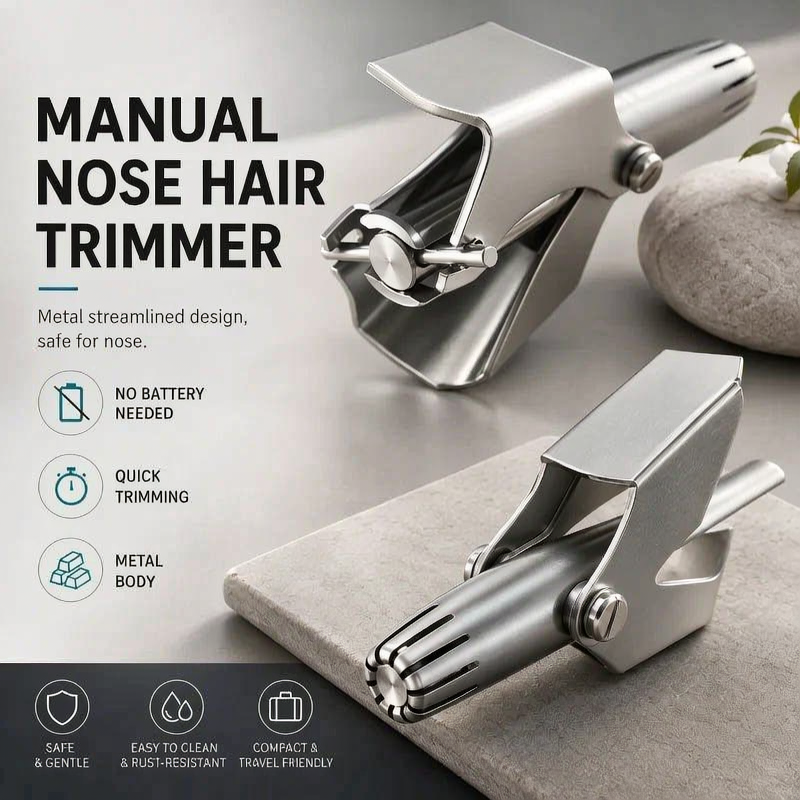 ✂️ PKAIRO™ Manual Stainless Steel Nose & Ear Hair Trimmer — Battery-Free Precision Grooming Tool