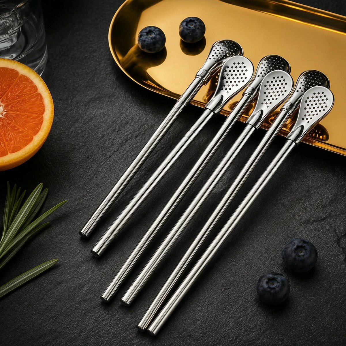 🥤2-in-1 Stainless Steel Straw & Spoon- Built-in Filter, Stirrer & Cleaning Brush