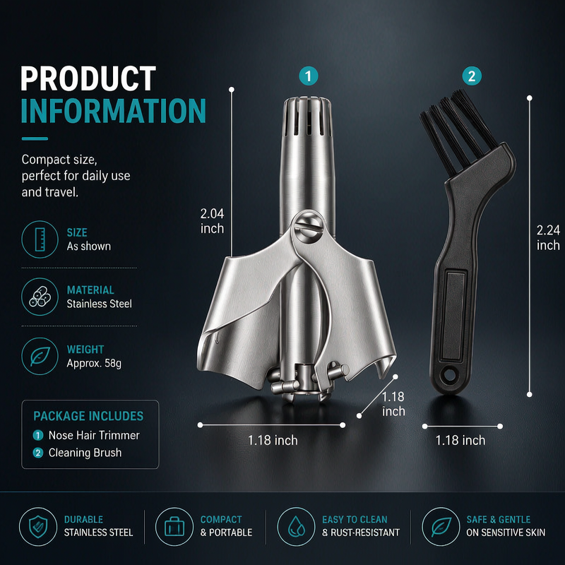 ✂️ PKAIRO™ Manual Stainless Steel Nose & Ear Hair Trimmer — Battery-Free Precision Grooming Tool