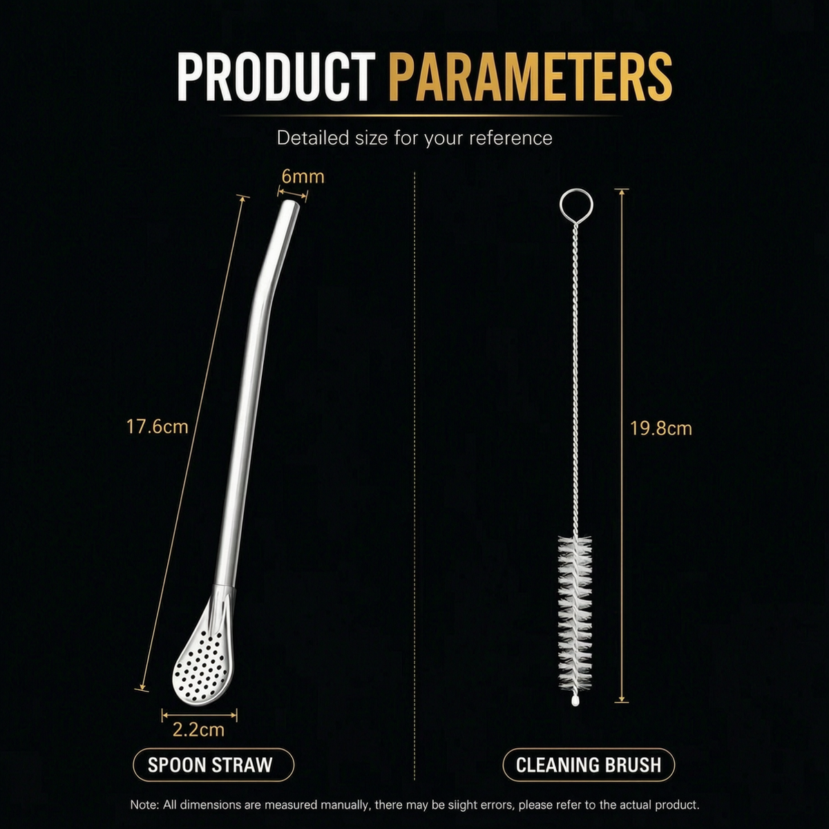 🥤2-in-1 Stainless Steel Straw & Spoon- Built-in Filter, Stirrer & Cleaning Brush