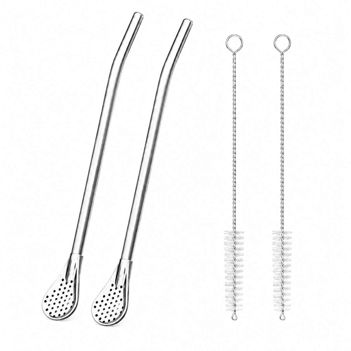 🥤2-in-1 Stainless Steel Straw & Spoon- Built-in Filter, Stirrer & Cleaning Brush