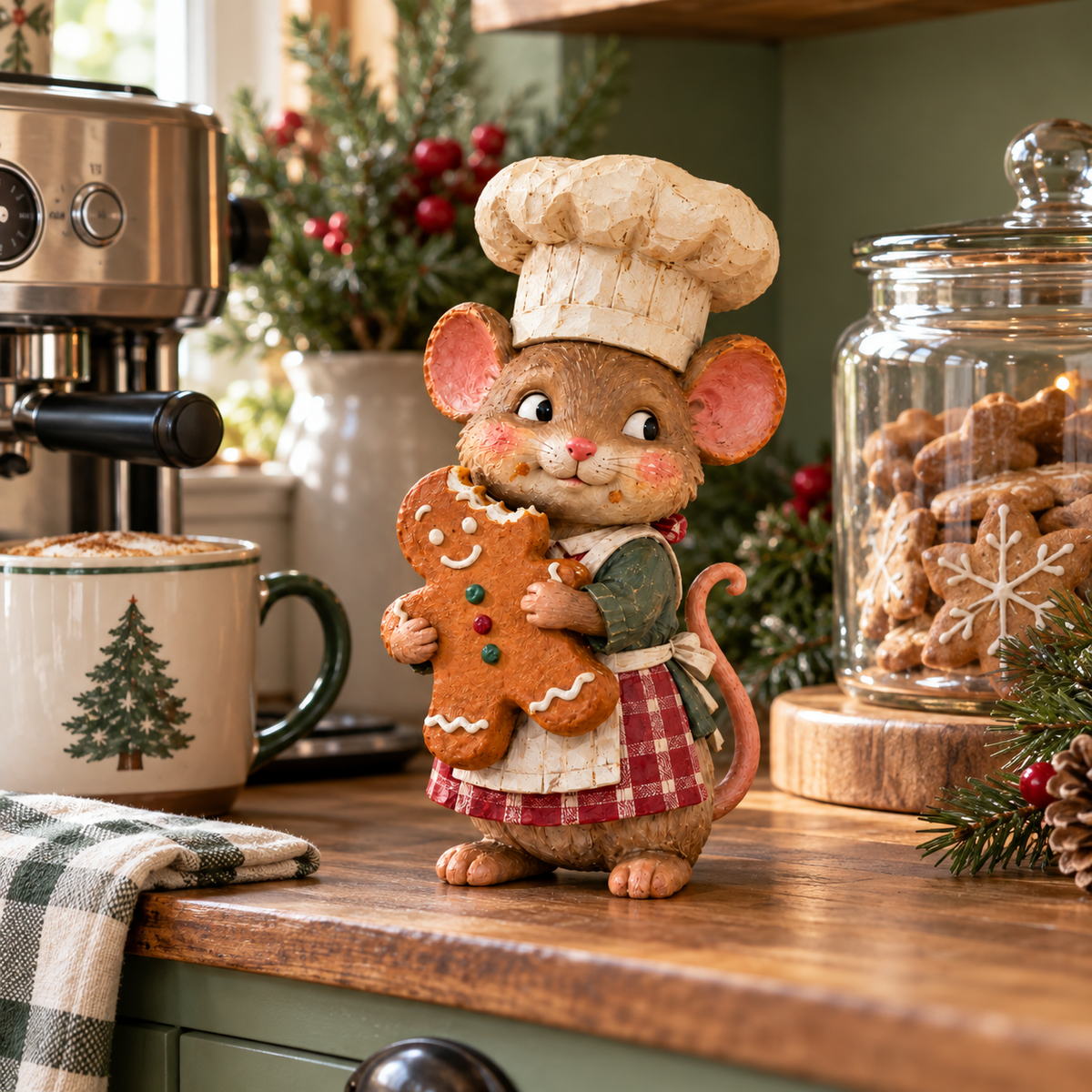 🍪 Gingerbread Mouse Baker — Whimsical Christmas Figurine🎁