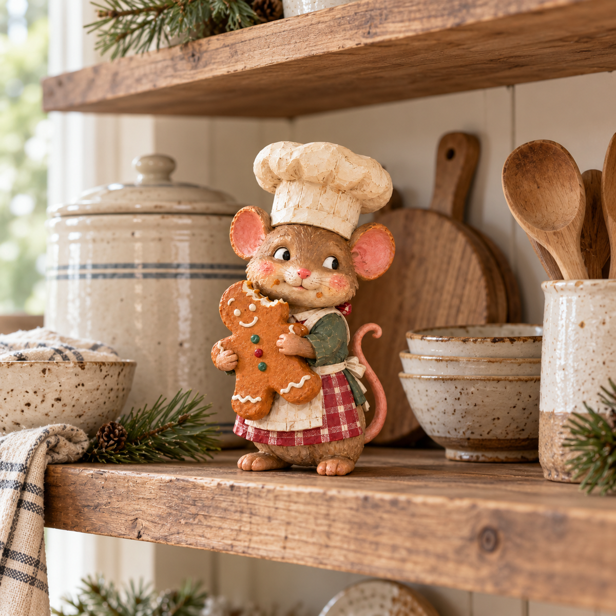 🍪 Gingerbread Mouse Baker — Whimsical Christmas Figurine🎁