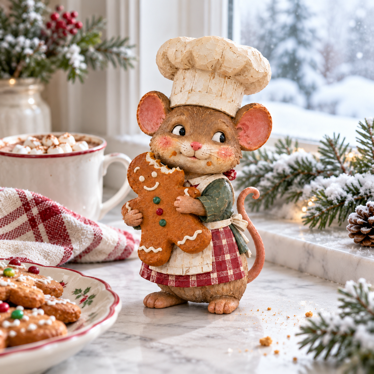 🍪 Gingerbread Mouse Baker — Whimsical Christmas Figurine🎁