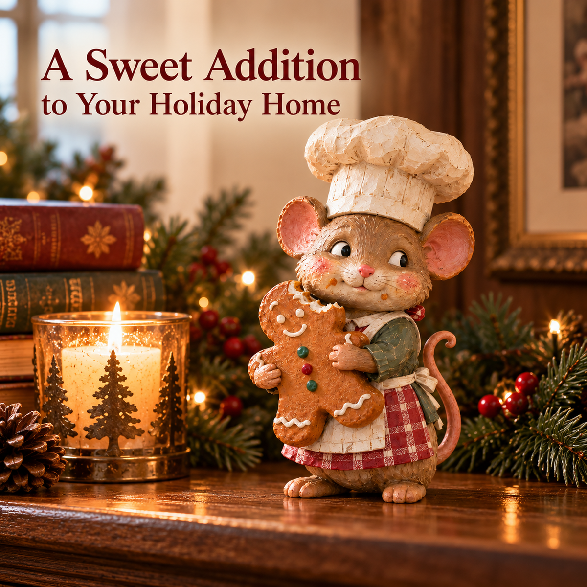🍪 Gingerbread Mouse Baker — Whimsical Christmas Figurine🎁
