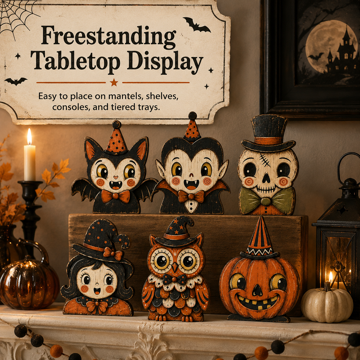 🎃 Vintage Wooden Halloween Figurines — Add Retro Nostalgic Charm to Your Tabletop! 🍂
