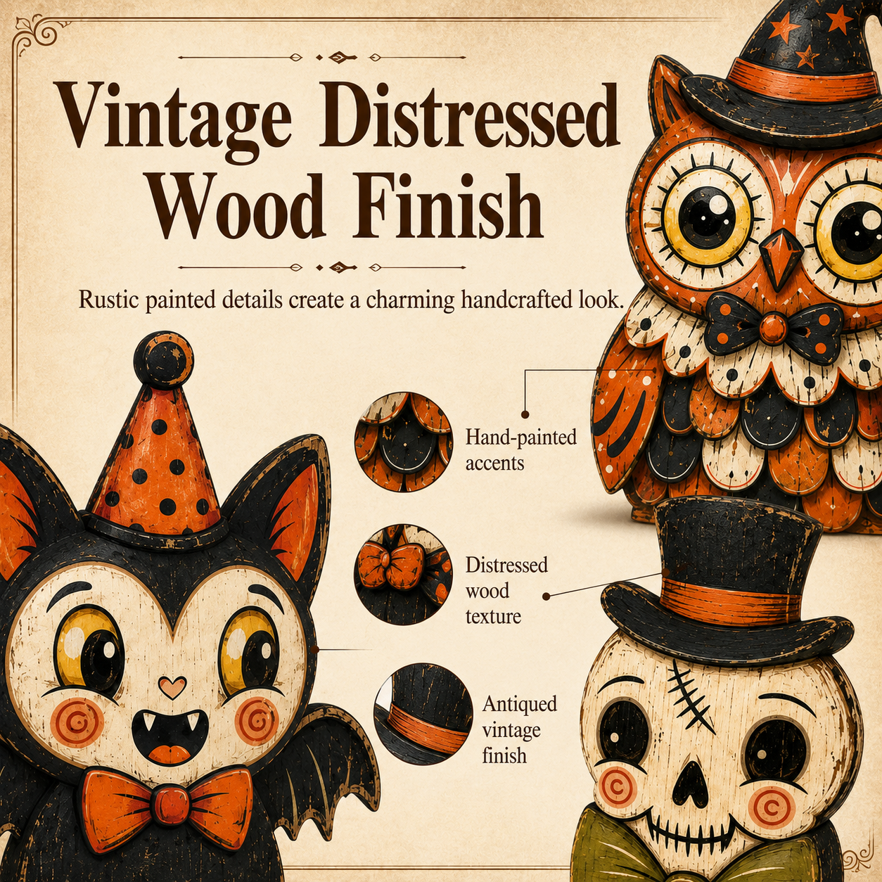 🎃 Vintage Wooden Halloween Figurines — Add Retro Nostalgic Charm to Your Tabletop! 🍂
