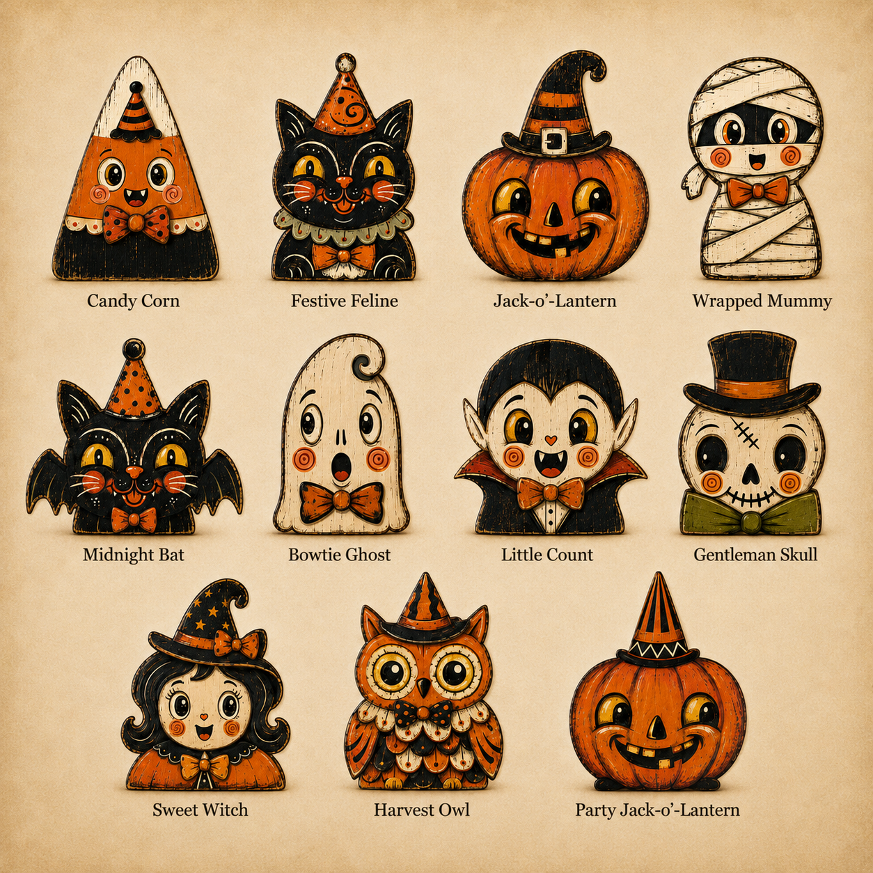 🎃 Vintage Wooden Halloween Figurines — Add Retro Nostalgic Charm to Your Tabletop! 🍂