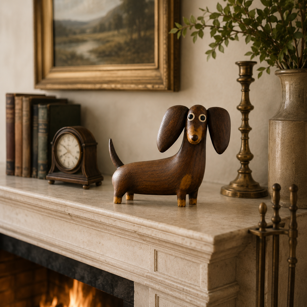 🐾🪵 Wood‑Look Dachshund Sculpture — warm walnut tones