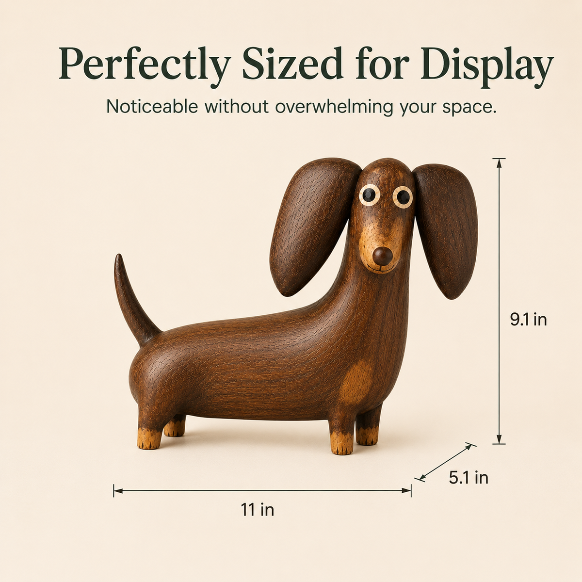 🐾🪵 Wood‑Look Dachshund Sculpture — warm walnut tones