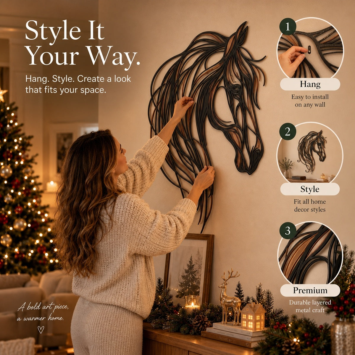 🐎Openwork metal wall art featuring a horse’s head-– Elegant Equestrian Grace for Your Wall