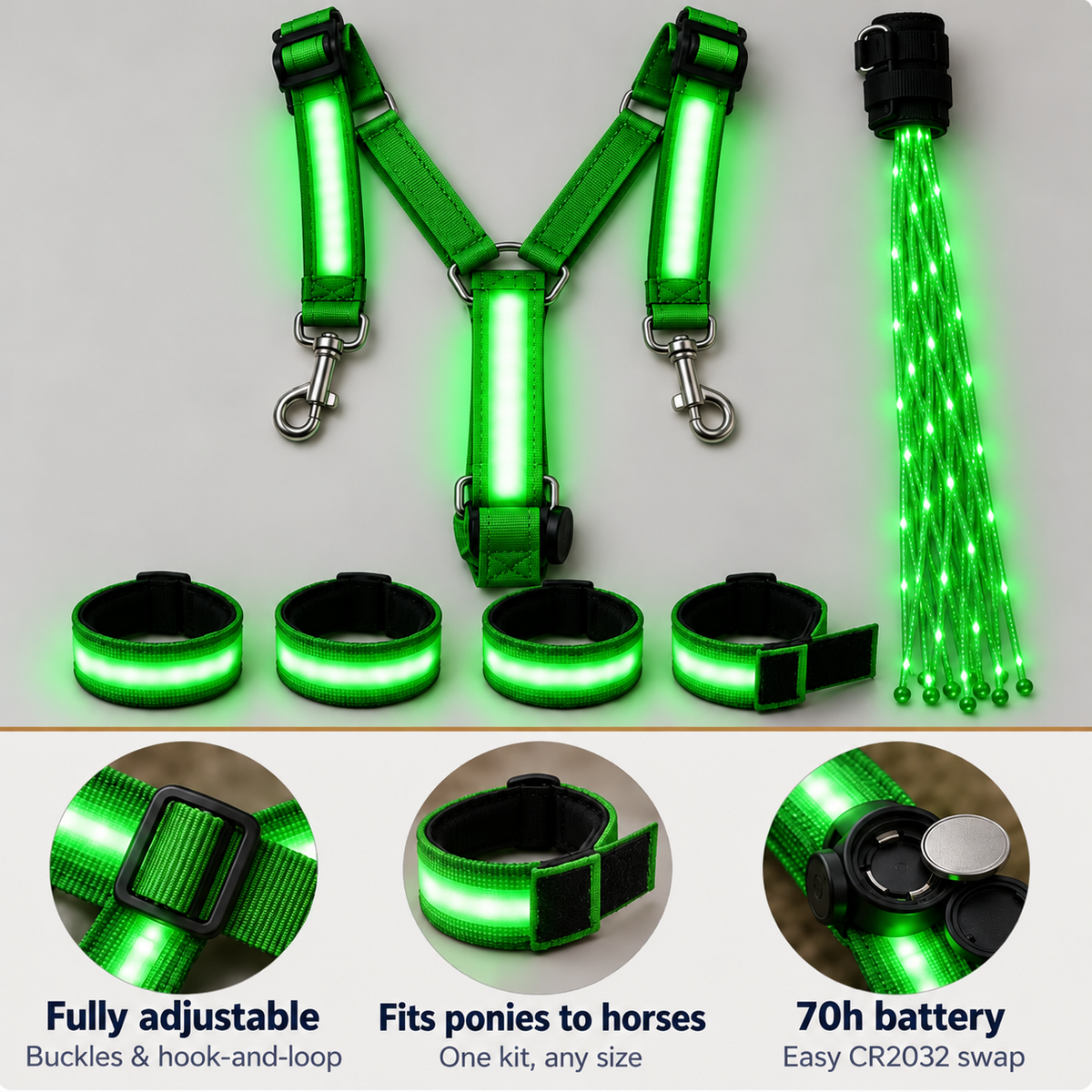 🐎 Light-Up Horse Riding Set – Stand Out and Stay Visible on Evening Rides