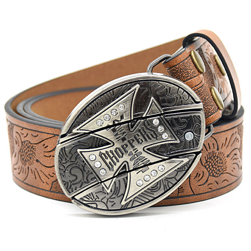 🤠 Embossed Tiger + Knife Buckle Belt ⚔️
