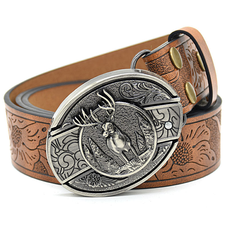 🤠 Embossed Tiger + Knife Buckle Belt ⚔️