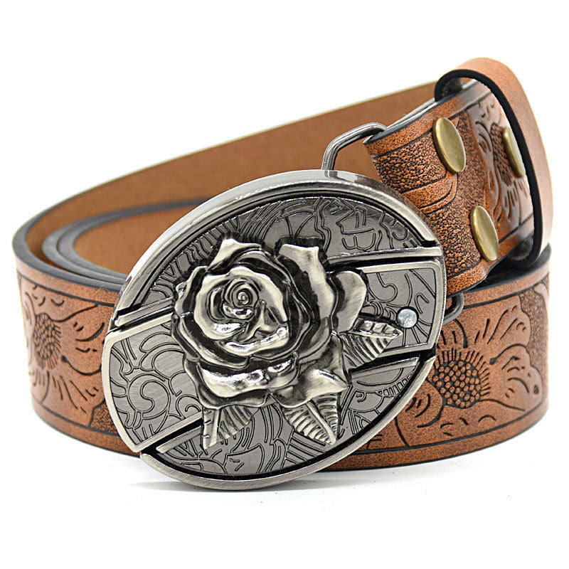 🤠 Embossed Tiger + Knife Buckle Belt ⚔️