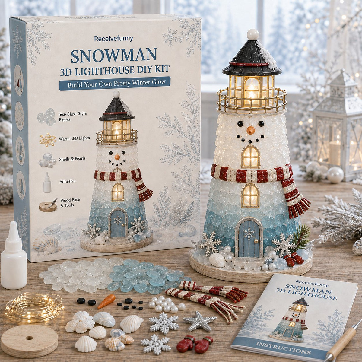 🎄 DIY Lighted Christmas Sea Glass-Style Lighthouse Kit — Create your own glowing holiday magic! ✨🕯️