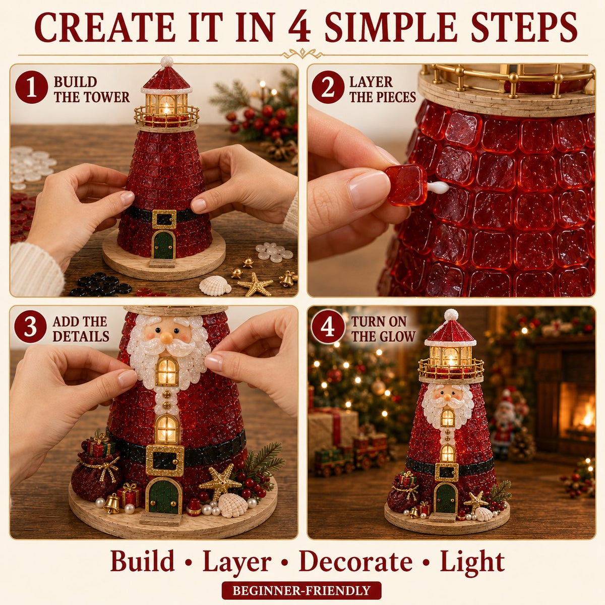 🎄 DIY Lighted Christmas Sea Glass-Style Lighthouse Kit — Create your own glowing holiday magic! ✨🕯️