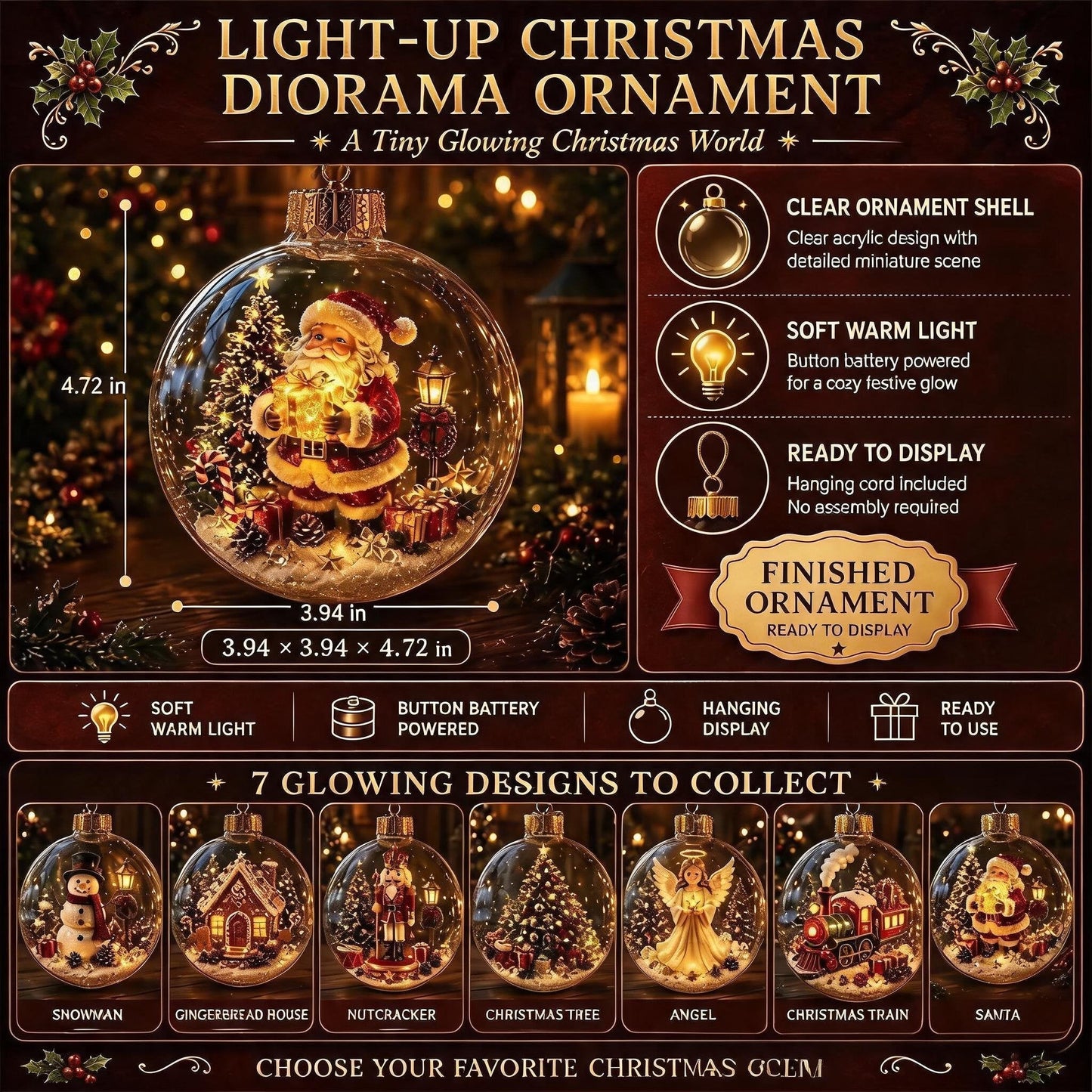 🎄 Illuminated Christmas Diorama Bauble — Instant Warm Glow & Festive Magic! ✨🕯️