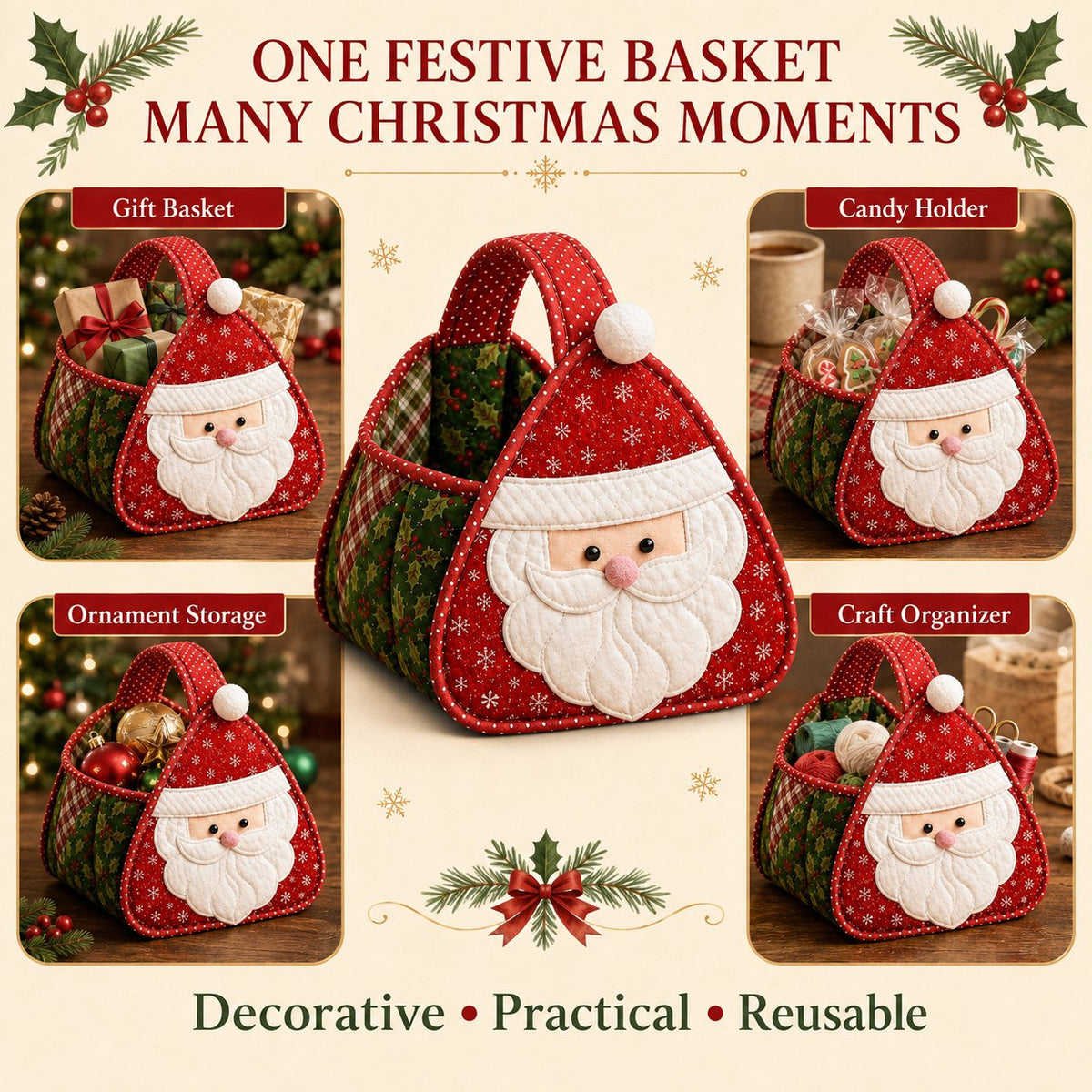 🎄 Christmas Quilted Carry Basket-Choose DIY Kit or Finished Basket for ultimate holiday cheer! ✨🧵