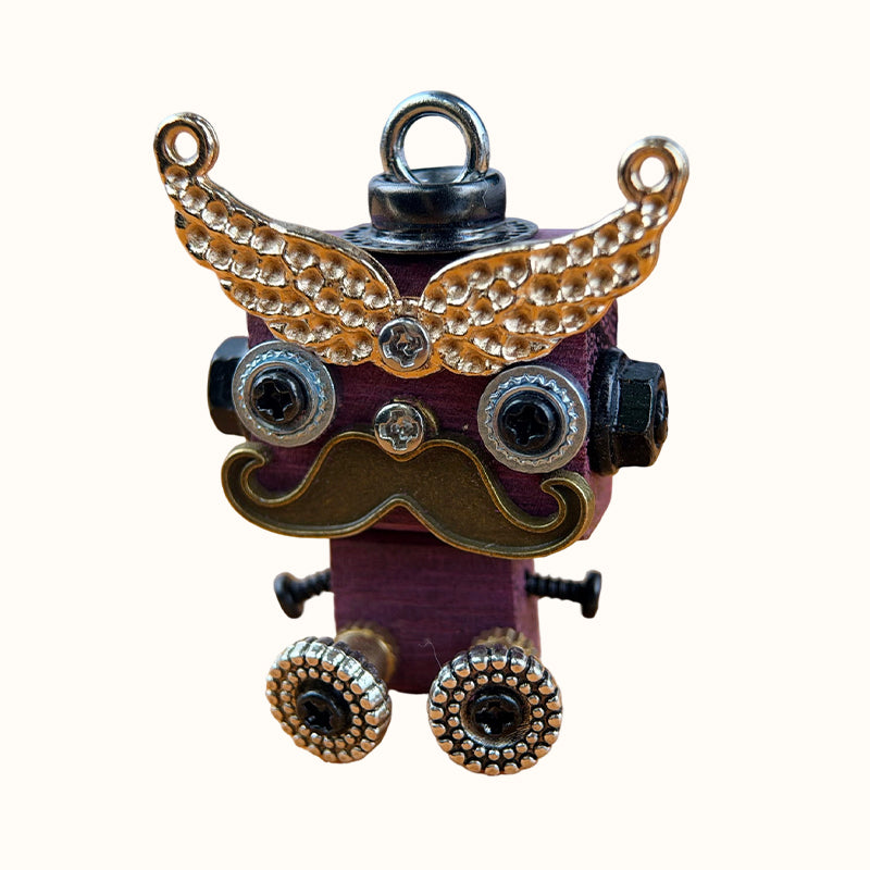 🤖 Handmade Original Cute Punk Robot Wooden Pendant