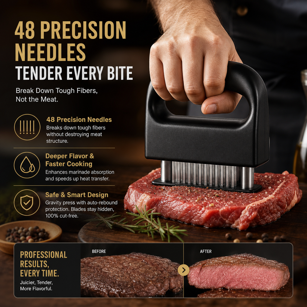 🥩Chew Less. Flavor More--48-Needle Meat Tenderizer Steak Tenderizer And Tendon Cutter