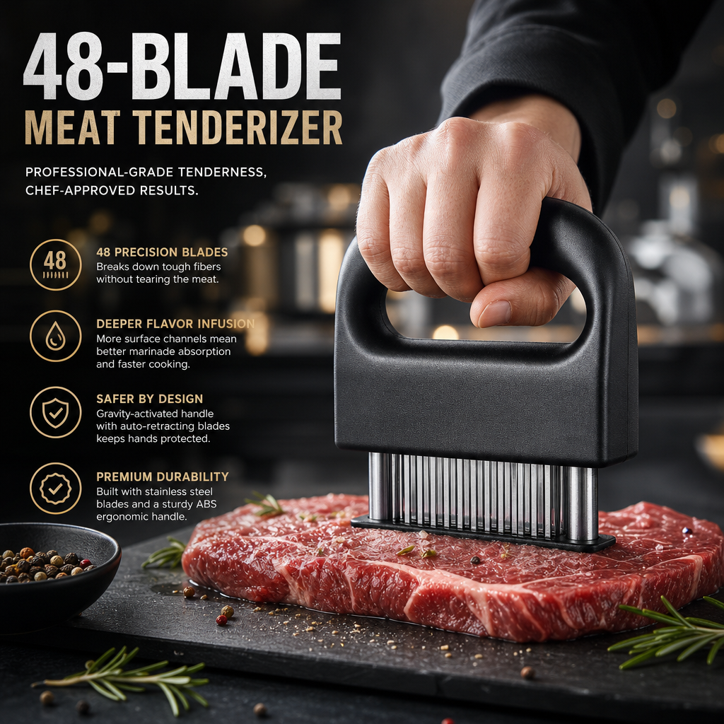🥩Chew Less. Flavor More--48-Needle Meat Tenderizer Steak Tenderizer And Tendon Cutter