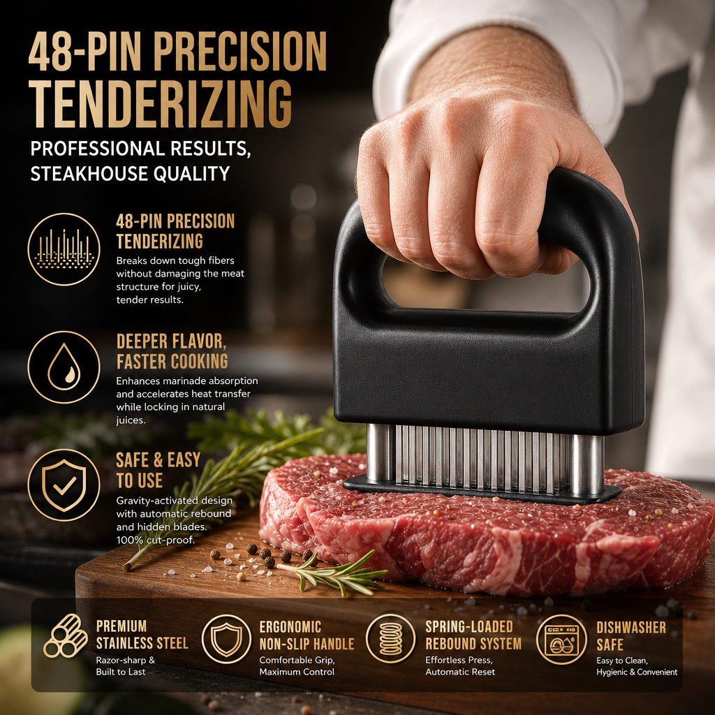 🥩Chew Less. Flavor More--48-Needle Meat Tenderizer Steak Tenderizer And Tendon Cutter