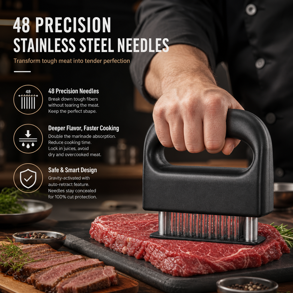🥩Chew Less. Flavor More--48-Needle Meat Tenderizer Steak Tenderizer And Tendon Cutter