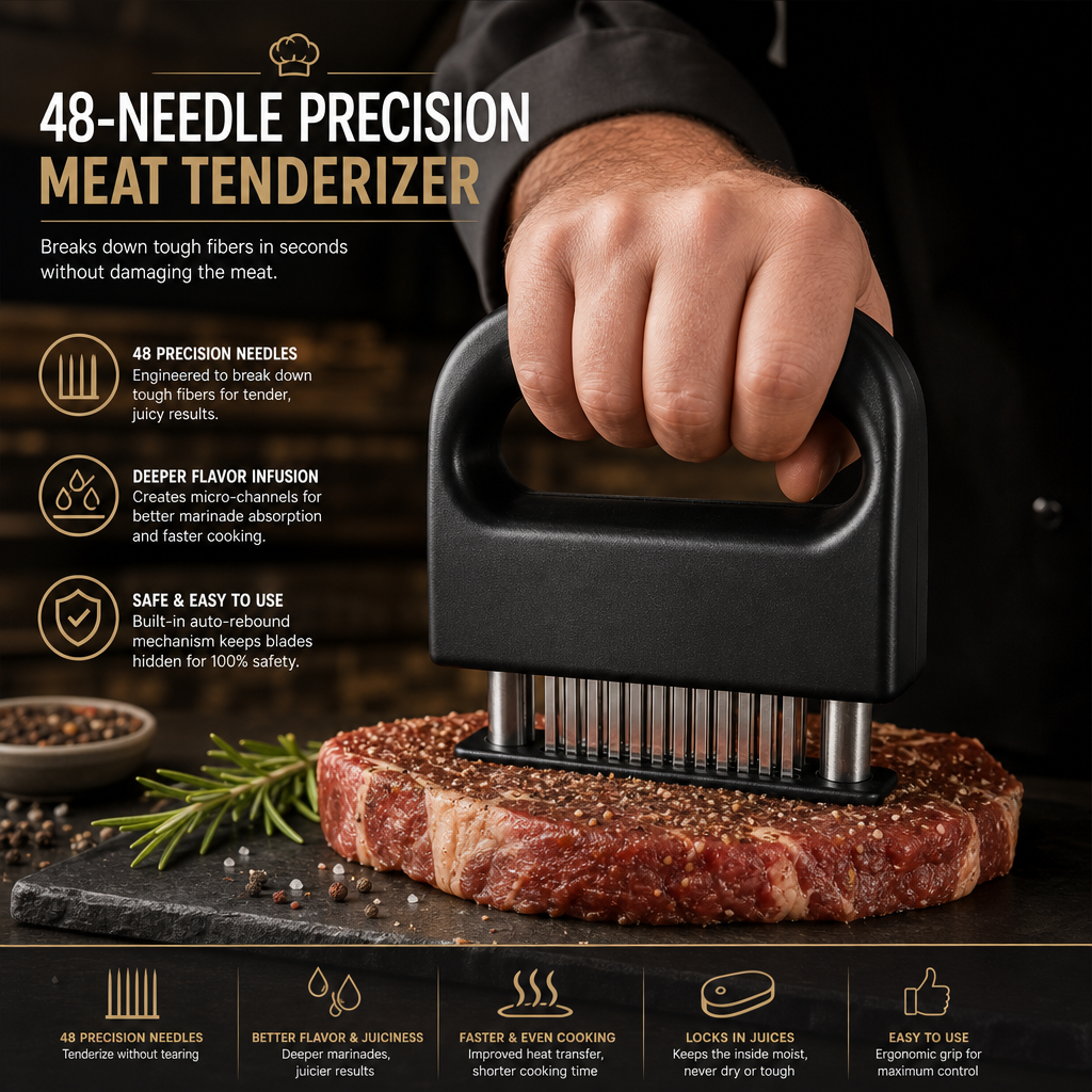 🥩Chew Less. Flavor More--48-Needle Meat Tenderizer Steak Tenderizer And Tendon Cutter