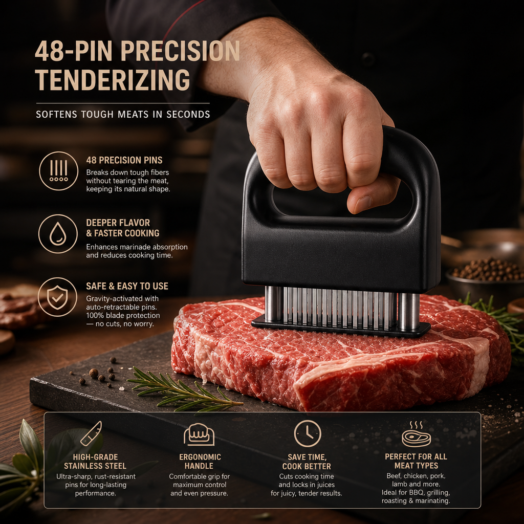 🥩Chew Less. Flavor More--48-Needle Meat Tenderizer Steak Tenderizer And Tendon Cutter
