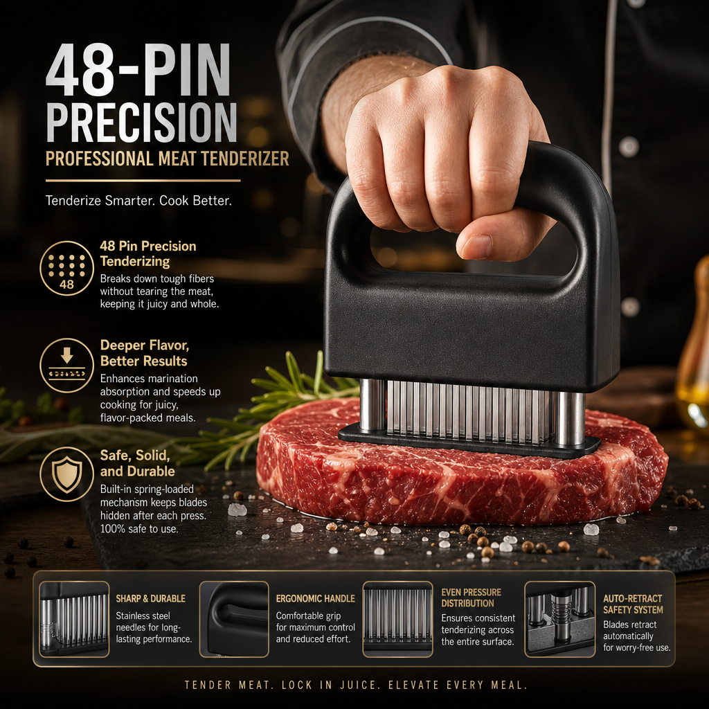 🥩Chew Less. Flavor More--48-Needle Meat Tenderizer Steak Tenderizer And Tendon Cutter
