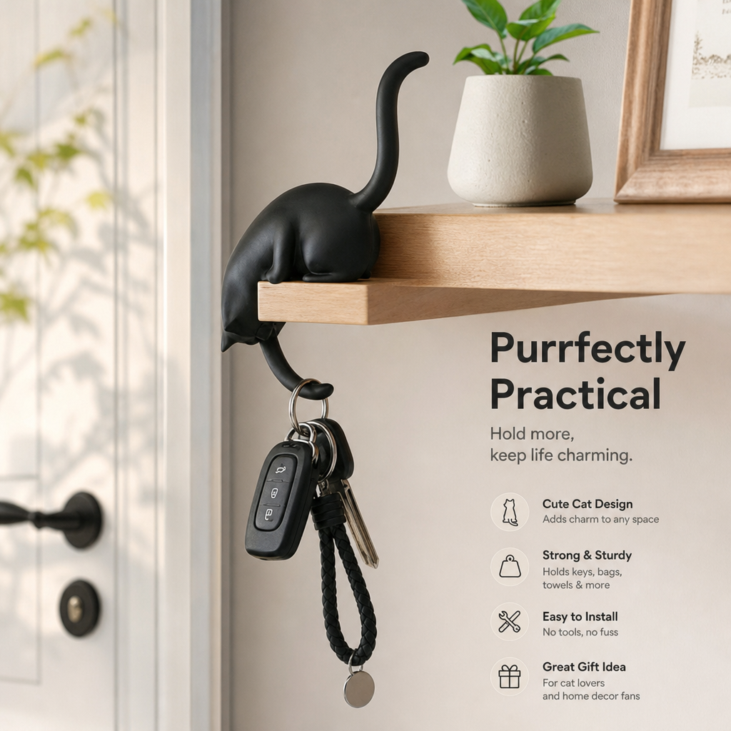 🐈Creative Black Cat Tail Key Holder Hanging Hook For Home Decoration