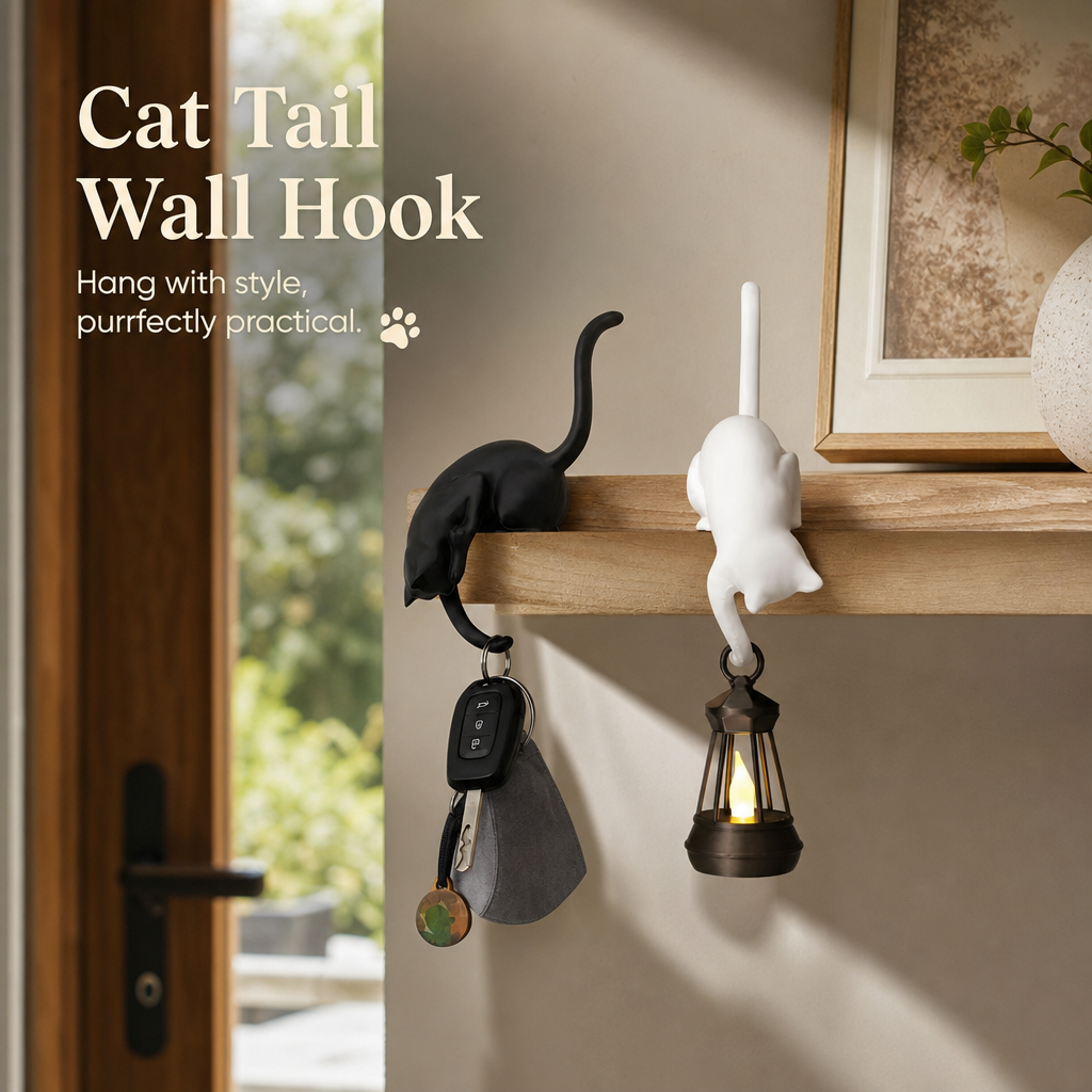 🐈Creative Black Cat Tail Key Holder Hanging Hook For Home Decoration