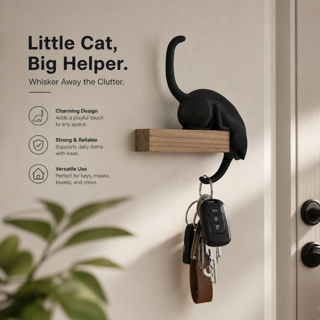 🐈Creative Black Cat Tail Key Holder Hanging Hook For Home Decoration