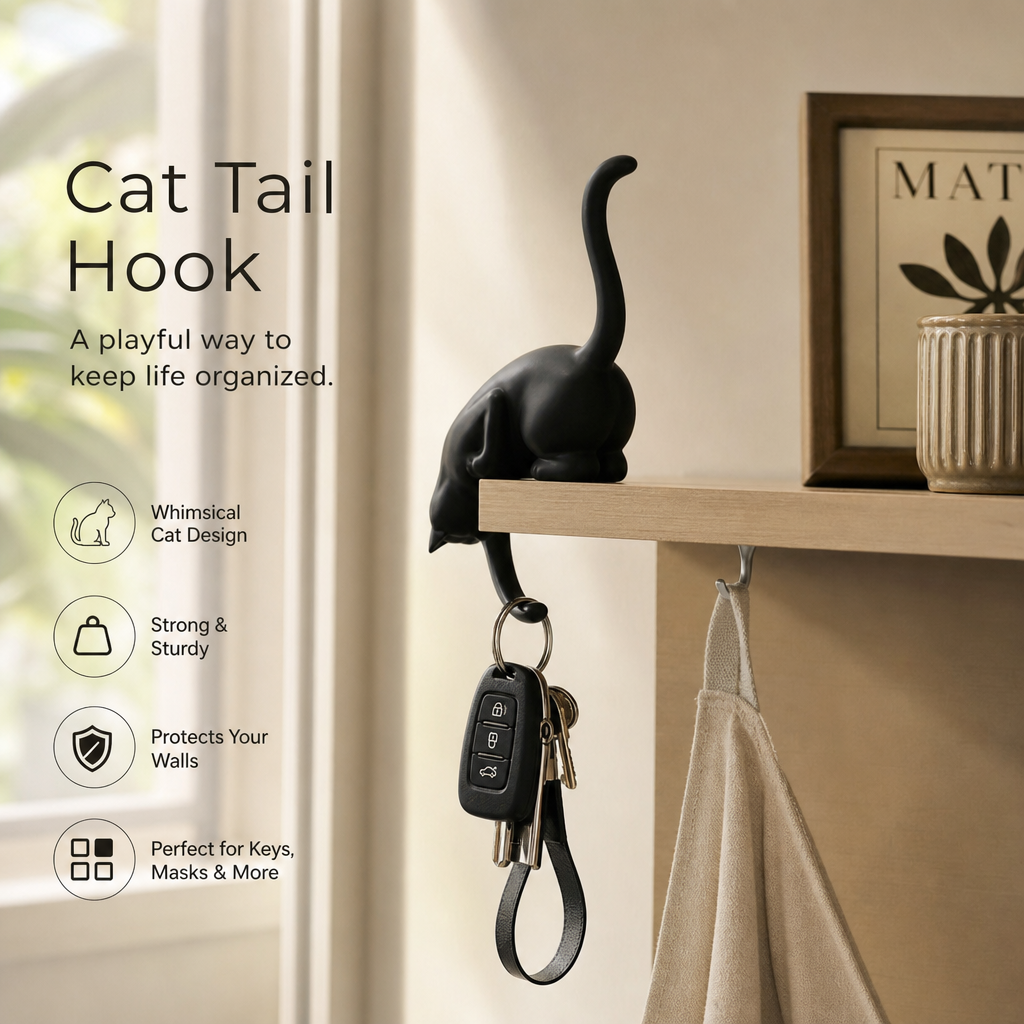 🐈Creative Black Cat Tail Key Holder Hanging Hook For Home Decoration