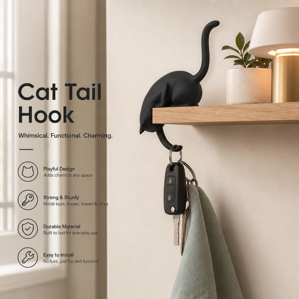 🐈Creative Black Cat Tail Key Holder Hanging Hook For Home Decoration